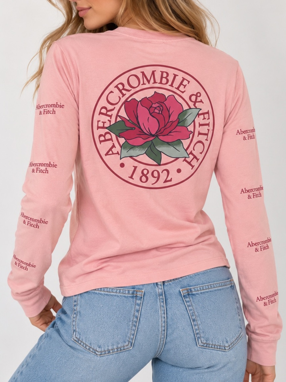 Abercrombie & Fitch Pink Floral Rose Long Sleeve Graphic Tee Women’s M
